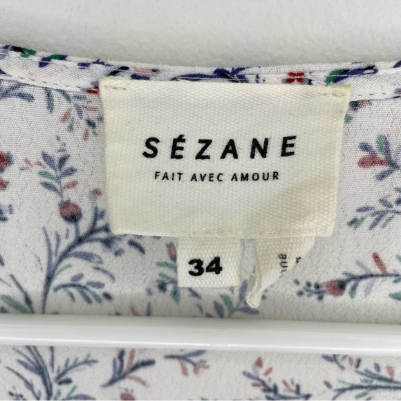Sezane Floral Print Blouse - White and Blue - Picture 2 of 8